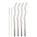 Axyaa Stainless Steel Wave Straws Set with Brush - 4pcs Cocktail Bar Drinkware