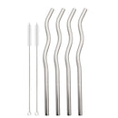 Axyaa Stainless Steel Wave Straws Set with Brush - 4pcs Cocktail Bar Drinkware