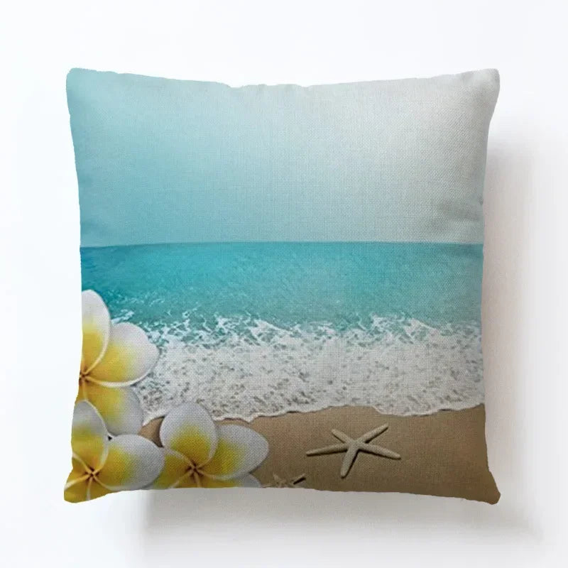 Summer Beach Alphabet Linen Pillowcase by Axyaa - Decorative Throw Pillow Cover