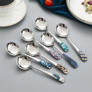 Axya Stainless Steel Colorful Korean Soup & Rice Spoon Set, Large Round Design