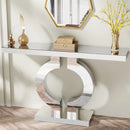 Axyaa Mirrored O-Shaped 43-Inch Console Table: Modern Glass Sofa Table Mirror Finish