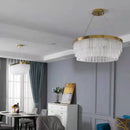 Axyaa Gold LED Crystal Chandelier: Modern Round Glass Lampshade Fixture for Home Living Room