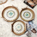 Axya Natural Shells Rattan Tray with Handle - Living Room Organizer