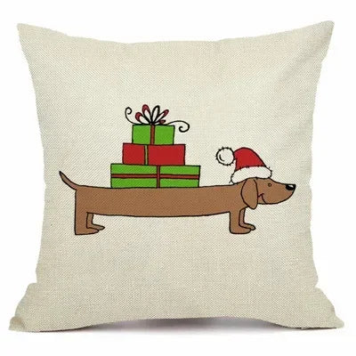Axyaa Christmas Sausage Style Cushion Cover | Festive Dog Decorative Pillow Cover 45x45cm