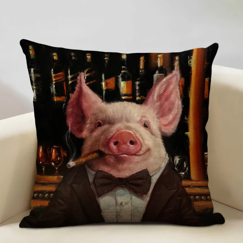 Axyaa Bullfighting Dog Cushion Cover - 45x45cm Linen Pillowcase for Home Decor