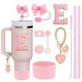 Axyaa 10-Piece Cup Accessories Set with Straws, Brush, Flower Charm, & Spill-Proof Stopper