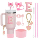 Axyaa 10-Piece Cup Accessories Set with Straws, Brush, Flower Charm, & Spill-Proof Stopper
