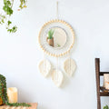White Leaf Macrame Wall Round Mirror for Home Decor by Axyaa