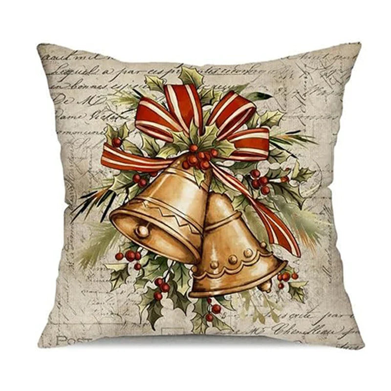 Axyaa Christmas Holiday Pillow Covers 18x18inch Retro Winter Decor for Home