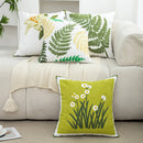 Axyaa Green Flower Embroidered Pillowcase Set of 2 Home Decor Cotton Cushion Cover
