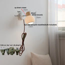Axyaa White Ceramic LED Wall Lights with Pull Chain Switch on Modern Wood Base