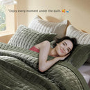 Axyaa Olive Green Velvet Quilt Set - Full/Queen Size Comforter with 2 Shams