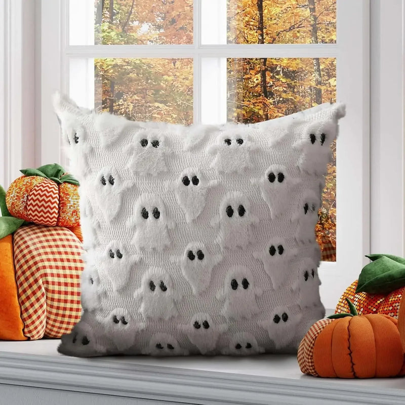 Axyaa White Ghost Plush Pillow Covers for Home Decor