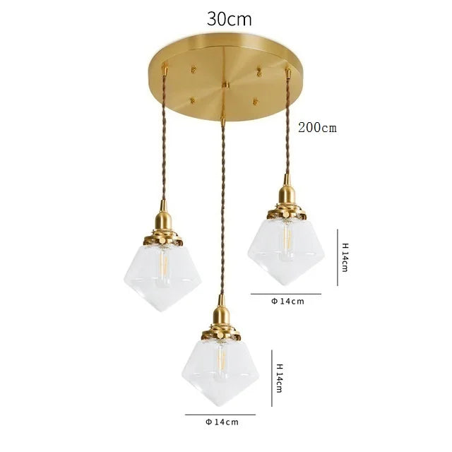 Axyaa Clear Glass LED Pendant Light: Nordic Style Copper Hanging Lamp