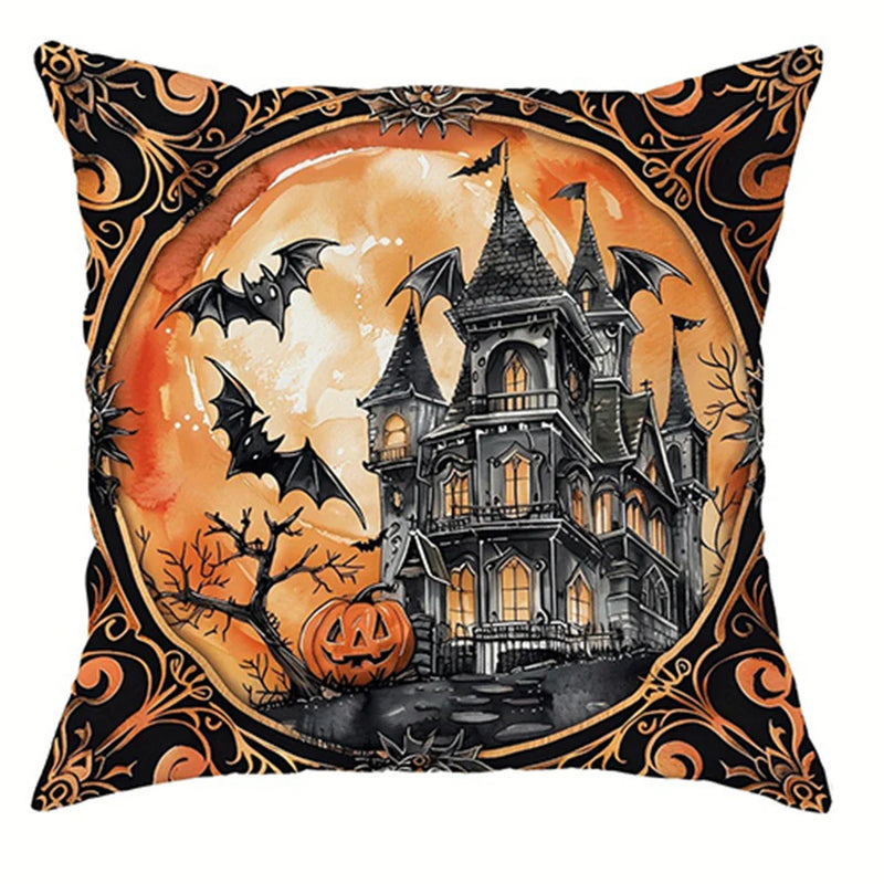 Axyaa Halloween Pillowcase: Witch Pumpkin Cat Castle Pattern for Living Room Sofa