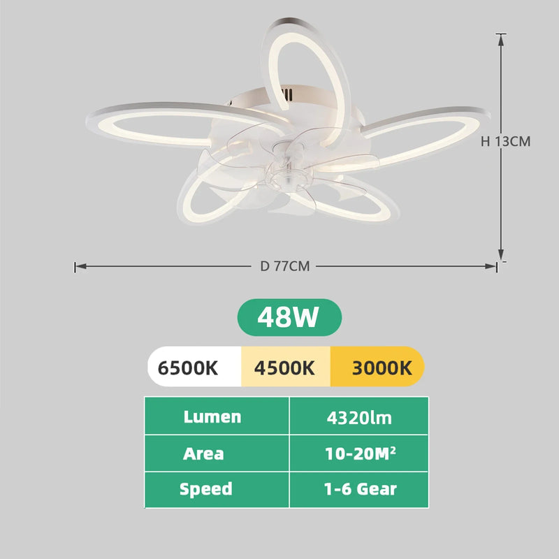 Axyaa 6-Speed Silent Ceiling Fan & Light Chandelier, Dimmable LED for Home Decor