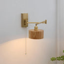 Axyaa Wooden Lampshade Wall Sconce with Pull Chain Switch