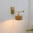 Axyaa Wooden Wall Sconce LED Lampshade with Pull Chain Switch for Bedroom Bathroom Perspective Mirror