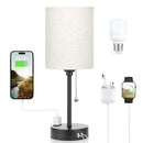 Axyaa Wireless Charging Desk Lamp Set - Grey Linen, Rechargeable LED, Dual Socket