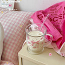 Axyaa Kawaii Bowknot Glass Tumbler Cup - Cute Korean Flower Design