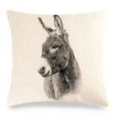 Axyaa Donkey Print Cushion Cover 45x45cm Cute Animals Linen Pillowcase for Home Decor