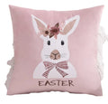 Axyaa Pink Floral White Floral Bunny Embroidered Cushion Cover
