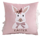 Axyaa Pink Floral White Floral Bunny Embroidered Cushion Cover