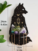 Axyaa Black Cat Star Crystal Shelf: Boho Wooden Wall Decor Ledge