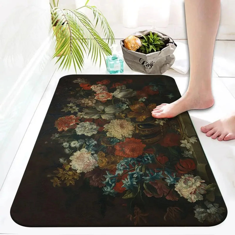 Axyaa Retro Floral Oil Painting Printed Area Rug for Home Decor
