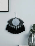 Black Evil Eye Macrame Mirror with Tassels by Axyaa - Handmade Boho Home Decor