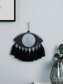 Black Evil Eye Macrame Mirror with Tassels by Axyaa - Handmade Boho Home Decor