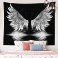Axyaa Angel Wings Tapestry: Black & White Boho Trippy Hippie Wall Hanging