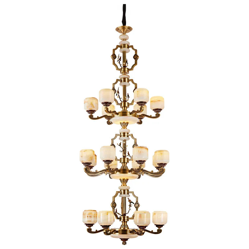 Axyaa Elegant Zinc Alloy Jade Chandelier for Living Room, Restaurant, and Villa