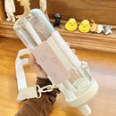 Axyaa Kawaii Cats Glass Water Bottle with Straw Holder and Strap