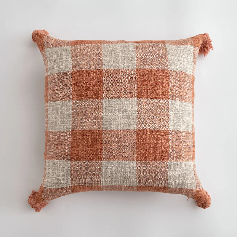 Orange Linen Tassels Cushion Cover by Axyaa: Decorative Pillow for Living Room, Bed, Sofa