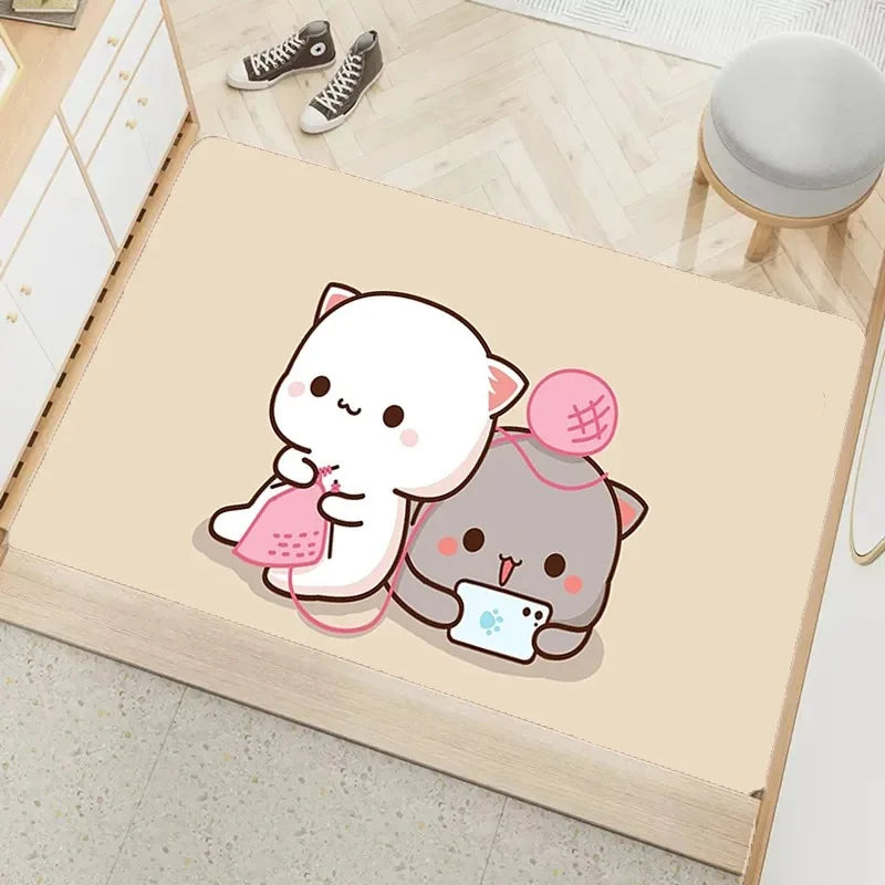 Axyaa Cute Peach Mochi Print Entrance Door Mat - Kawaii Room Decoration