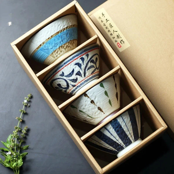 Axya Japanese Ceramic Soup Bowl Set - Hand-Painted Rice Bowl, Practical Gift