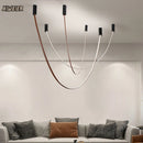 Axyaa Leather Luminous Line Chandelier - Luxury Minimalist Office Art Light