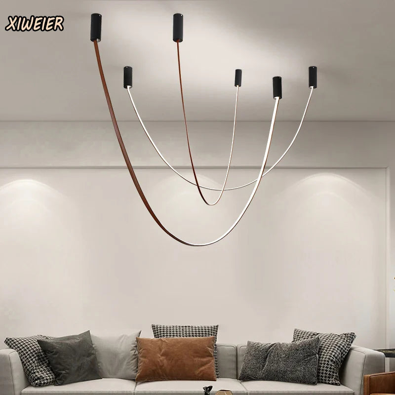 Axyaa Leather Luminous Line Chandelier - Luxury Minimalist Office Art Light