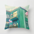 Pink Anime City Print Polyester Pillowcase 45x45cm for Bedroom Living Room by Axyaa.
