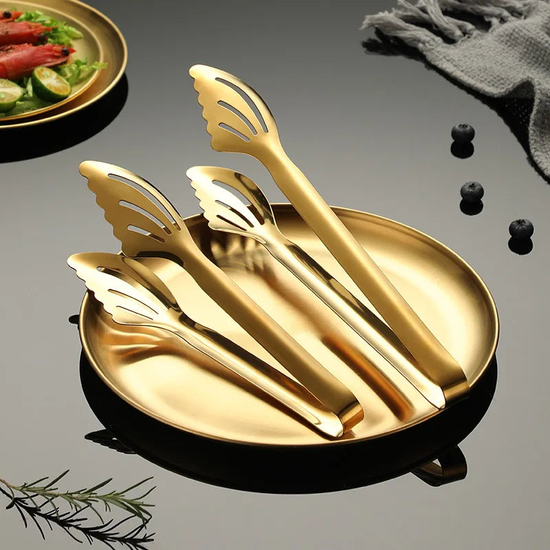 Axyaa Stainless Steel Food Tongs Kitchen Utensils Silver Golden Beef Clip.