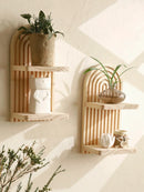 Axyaa 2-Tier Arch Wooden Wall Shelf - Home Decor Storage Rack for Plant Display