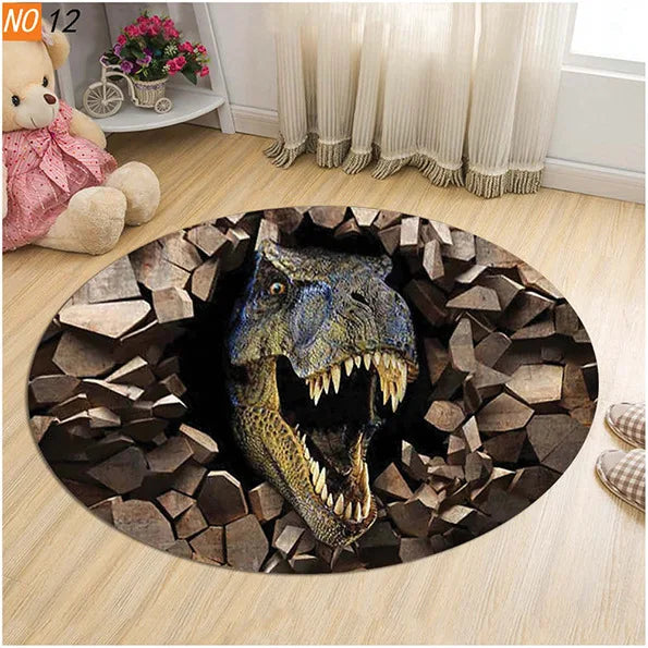 Axyaa Dinosaur Cartoon Kids Round Carpet Rug for Home Floor - Anti-Slip Mats
