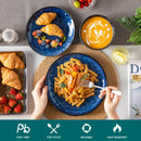 Axyaa Blue Stoneware Dinner Set for 4/8: Dinner Plates & Bowls, Kiln Change Design