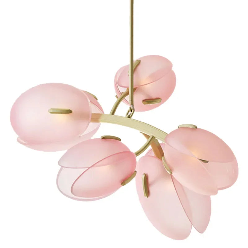 Axyaa Pink Glass Tulip Bud Pendant Chandelier