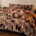 Axyaa Winter Coffee Fleece Quilt Set - Thickened Imitation Rabbit Hair - 4 Piece