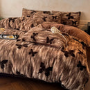 Axyaa Winter Coffee Fleece Quilt Set - Thickened Imitation Rabbit Hair - 4 Piece