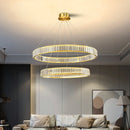 Axyaa Modern Luxury Gold Round Chandelier, K9 Crystal LED Pendant Light for Living and Dining Room