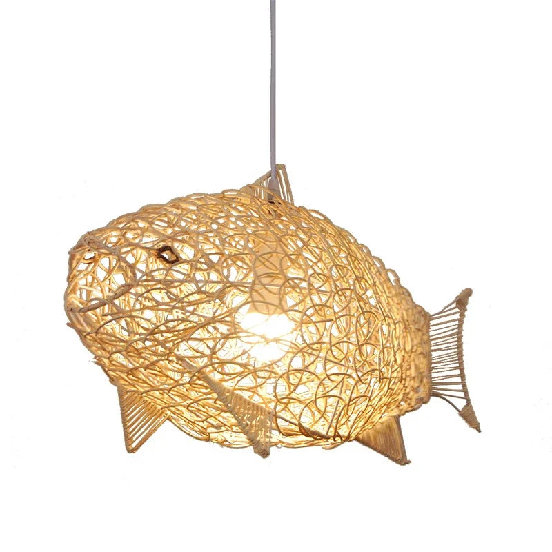 Axya Nordic Fish Art Bamboo Pendant Light Fixture LED for Living Room Kitchen Decor