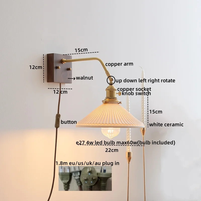 Axyaa Nordic LED Wall Sconce Pull Chain Switch Mirror Light Fixtures